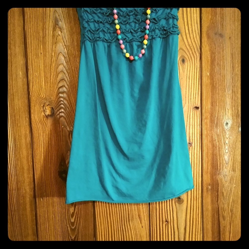 Turquoise strapless mini dress